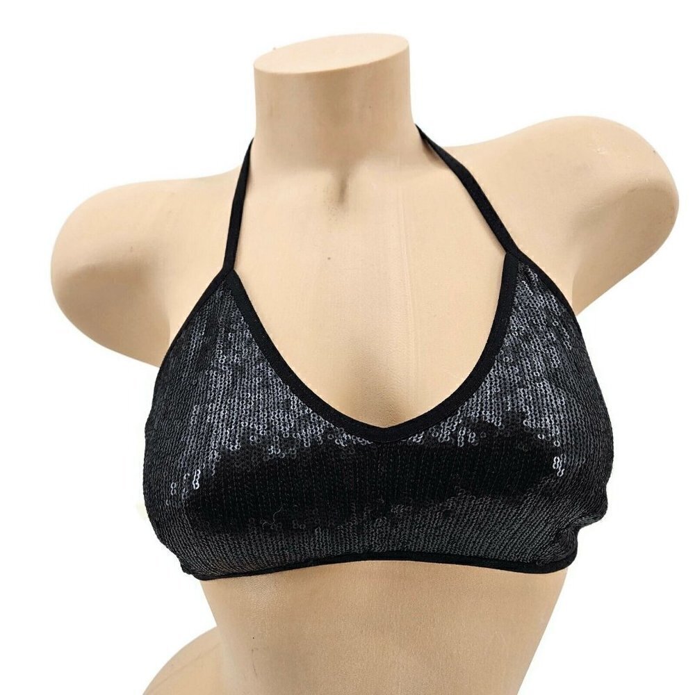 New Chan Luu Sequin Bra Womens XS Black T-Back Bralette